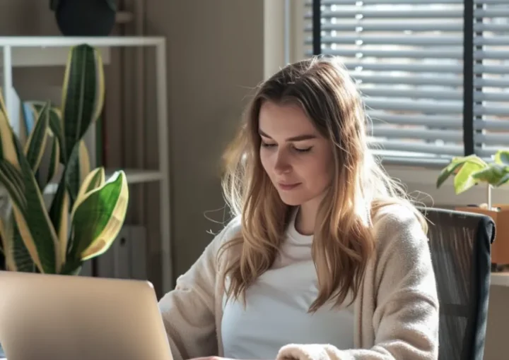 WordPress website ontwikkelaar aan het werk achter haar bureau