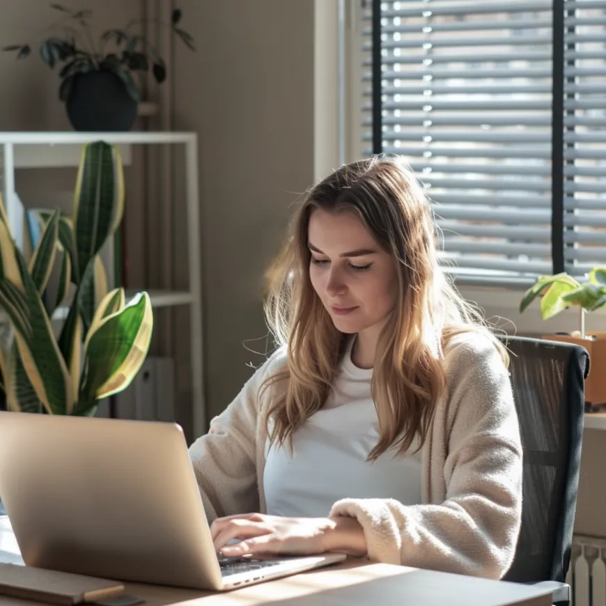 WordPress website ontwikkelaar aan het werk achter haar bureau